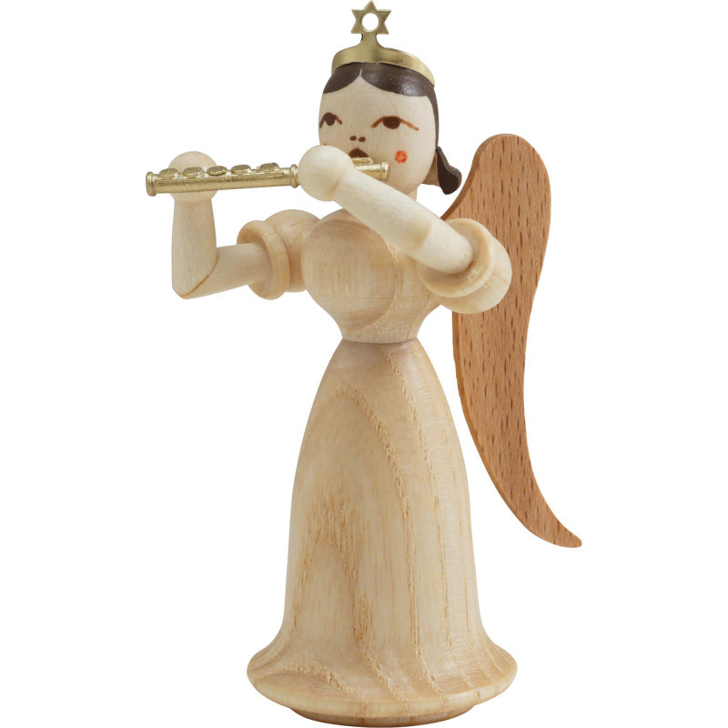 Langrockengel mit Piccoloflöte, natur - 6,6 cm