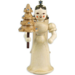 Langrockengel mit Bäumchen mit Preciosa Kristallen, natur - Sonderedition - 6,6 cm