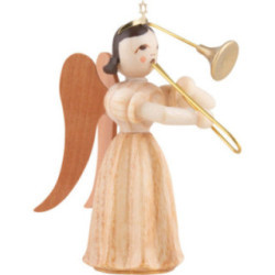 Long Pleated Skirt Angel with Slide Trombone, Natural - 6,6 cm / 2.6 inch