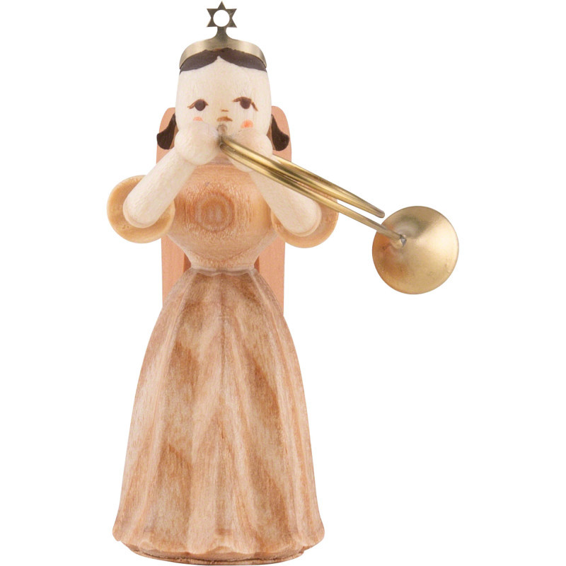 Long Pleated Skirt Angel with Alto Horn, Natural - 6,6 cm / 2.6 inch