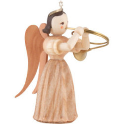 Long Pleated Skirt Angel with Alto Horn, Natural - 6,6 cm / 2.6 inch