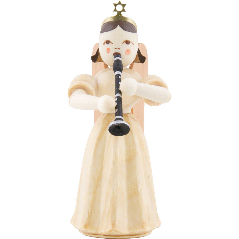 Long Pleated Skirt Angel with Clarinet, Natural - 6,6 cm / 2.6 inch