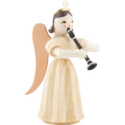 Long Pleated Skirt Angel with Clarinet, Natural - 6,6 cm / 2.6 inch