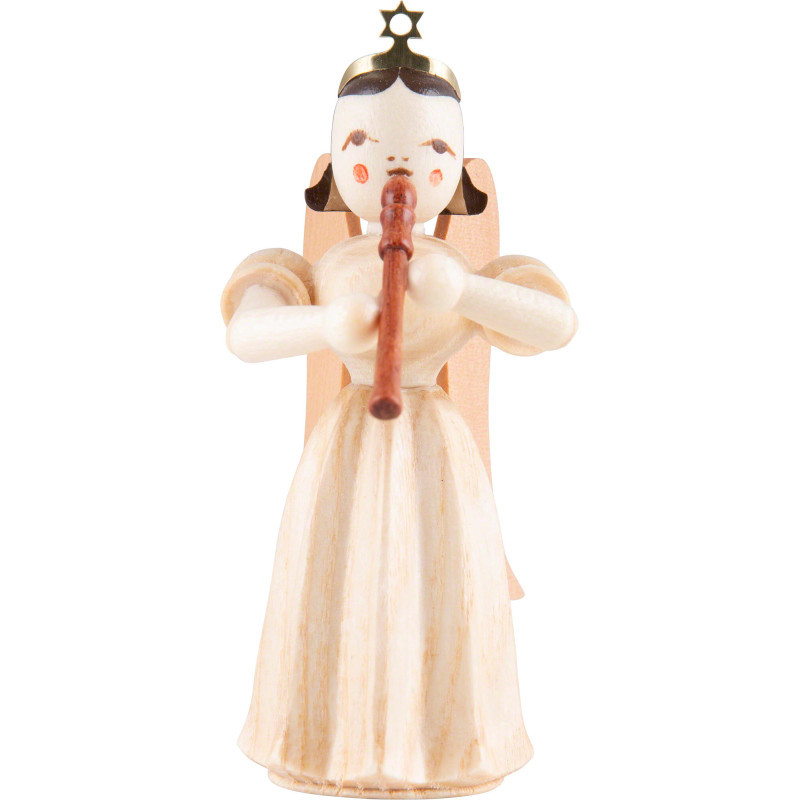 Faltenlangrockengel mit Blockflöte, natur - 6,6 cm