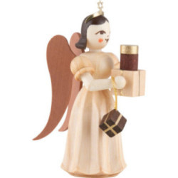 Faltenlangrockengel mit Geschenken, natur  - 6,6 cm