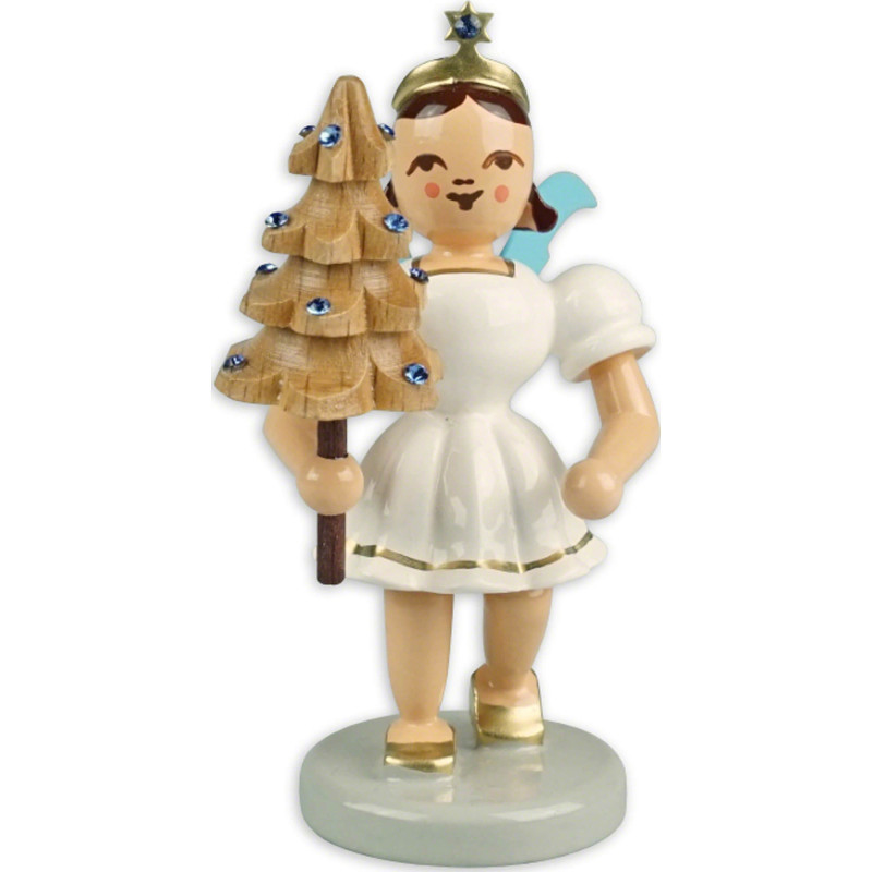 Kurzrockengel mit Bäumchen mit Preciosa Kristallen, farbig - Sonderedition - 6,6 cm