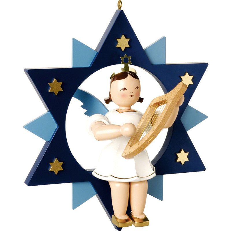 Kurzrockengel mit Leier im Stern, farbig - 28 cm