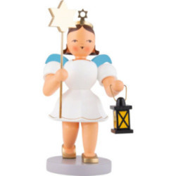 Kurzrockengel mit Laterne und Stern, farbig - 22 cm