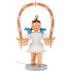 Kurzrockengel mit beleuchtetem Sternbogen, farbig - 27 cm