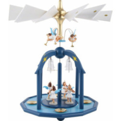 1-stöckige Glöckchenpyramide mit sieben Engeln und Glasglöckchen, farbig - 38x28 cm