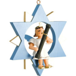 Kurzrockengel mit Fagott im Stern, farbig - 9 cm