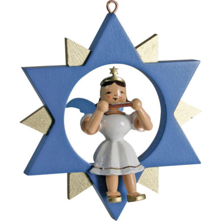 Short Skirt Angel with Mouth Organ in Star, Colored - 9 cm / 3.5 inch