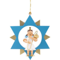 Angel with Slide Trombone in Star, Colored - 9 cm / 3.5 inch