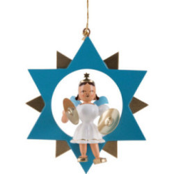 Engel mit Becken im Stern, farbig - 9,5 cm