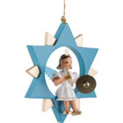 Engel mit Becken im Stern, farbig - 9,5 cm