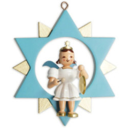 Kurzrockengel mit Gong im Stern, farbig  - 9 cm