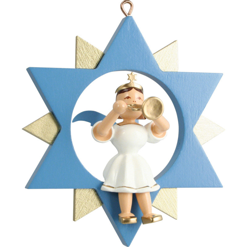 Short Skirt Angel with Trumpet in Star, Colored - 9 cm / 3.5 inch