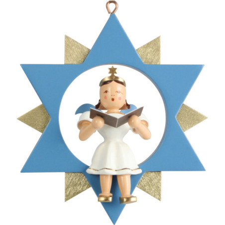 Kurzrockengel Sänger im Stern, farbig - 9 cm