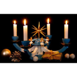 Candle Holder - Advent with Four Sitting Angels, Colored - 38x38 cm / 15x15 inch