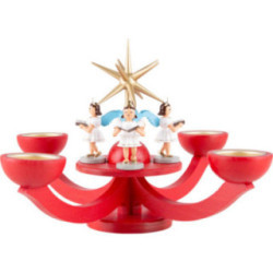 Candle Holder - Advent Red, with Tea Candle Holder - and Four Standing Angels - 31x31 cm / 12.2x12.2 inch