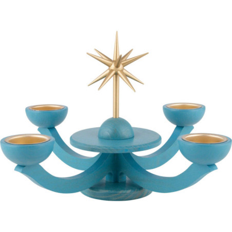 Adventsleuchter blau, mit Teelichthalter ohne Engel 31x31 cm