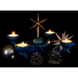 Adventsleuchter blau, mit Teelichthalter ohne Engel 31x31 cm