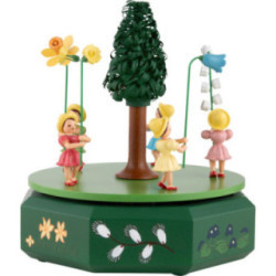 Spieldose mit fünf Blumenkindern farbig - 21x20 cm