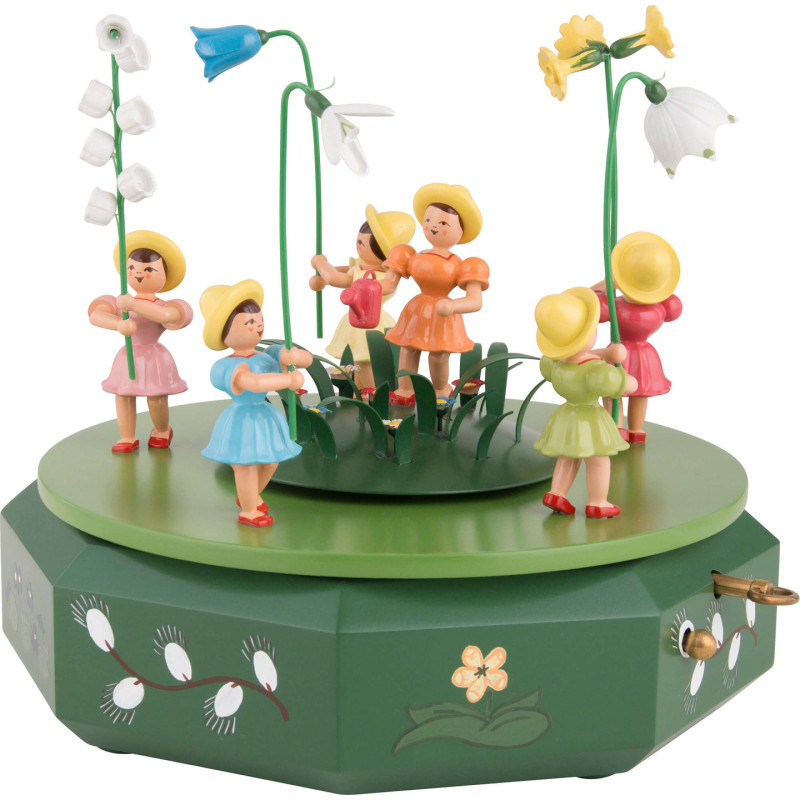 Music Box with Five Flower Children and Flower Meadow - 21x18 cm / 7.1 inch