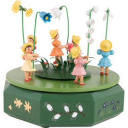 Music Box with Five Flower Children and Flower Meadow - 21x18 cm / 7.1 inch