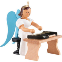 Faltenlangrockengel mit Zitherbank, farbig - 6,6 cm