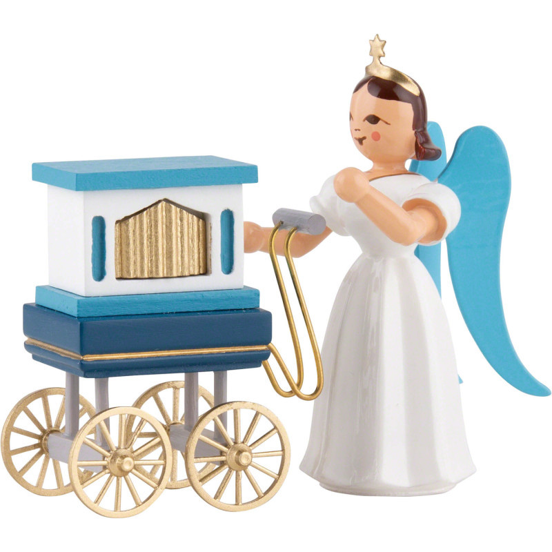 Faltenlangrockengel mit Drehorgel, farbig - 6,6 cm