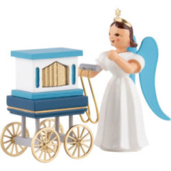 Faltenlangrockengel mit Drehorgel, farbig - 6,6 cm