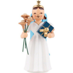 Faltenlangrockengel mit Blumengruß, farbig - 6,6 cm