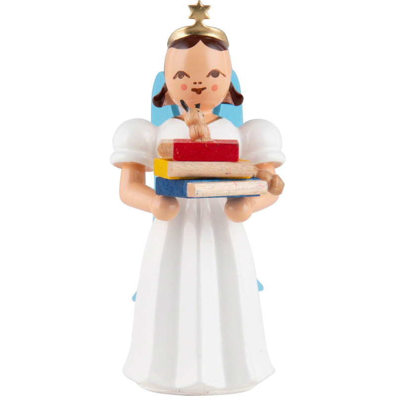Faltenlangrockengel mit Bücherwurm, farbig  - 6,6 cm