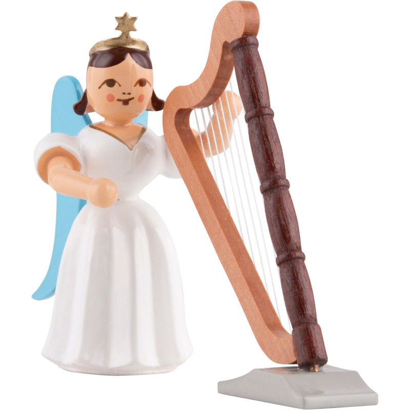 Faltenlangrockengel sitzend mit Harfe, farbig - 6,6 cm