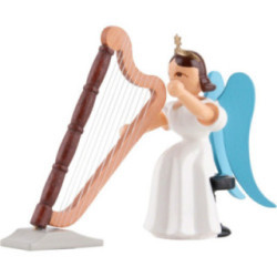 Faltenlangrockengel sitzend mit Harfe, farbig - 6,6 cm