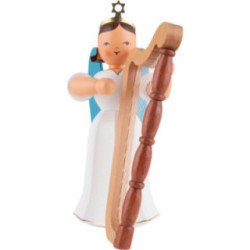 Faltenlangrockengel mit Harfe, farbig - 22 cm