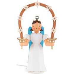 Faltenlangrockengel mit beleuchtetem Sternbogen, farbig - 27 cm