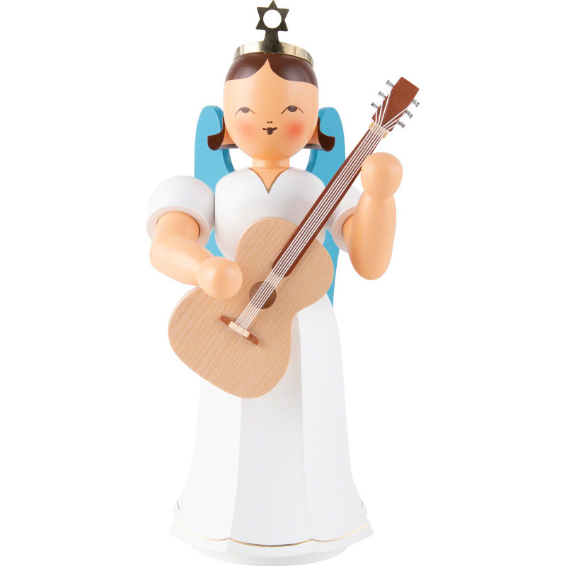 Faltenlangrockengel mit Gitarre, farbig - 22 cm