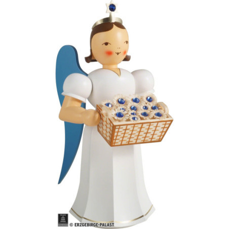 Faltenlangrockengel mit Blumenkorb und Preciosa-Kristallen, farbig - 22 cm