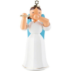 Faltenlangrockengel mit Piccoloflöte, farbig  - 22 cm