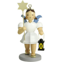 Faltenlangrockengel mit Laterne und Stern, farbig - 22 cm