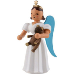 Faltenlangrockengel mit Teddy, farbig - 6,6 cm
