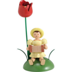 Flower Child with Tulip and Harmonica Sitting - 12 cm / 4.7 inch