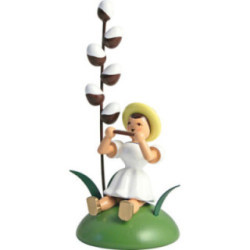 Blumenkind mit Maikätzchen und Mundharmonika sitzend - 12 cm