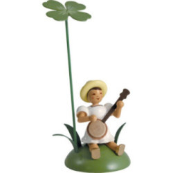 Blumenkind mit Klee und Banjo sitzend - 12 cm