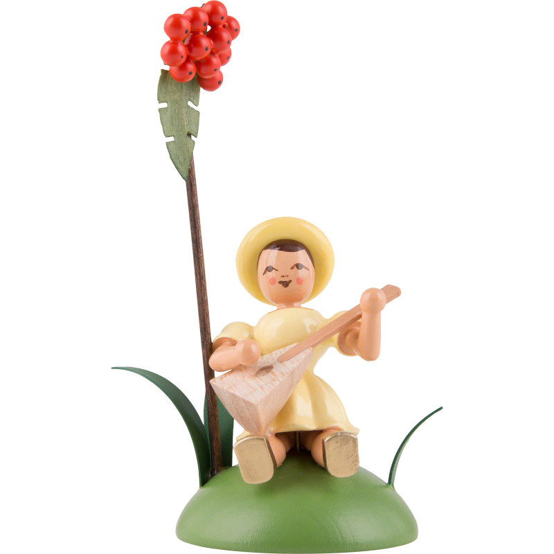 Flower Child with Rowan Berry and Balalaika, Sitting, Colored - 12 cm / 4.7 inch