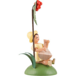 Flower Child with Rowan Berry and Balalaika, Sitting, Colored - 12 cm / 4.7 inch