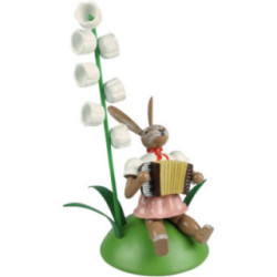 Easter Bunny with Lily of the Valley and Accordion sitting colored - 10 cm / 3.9 inch