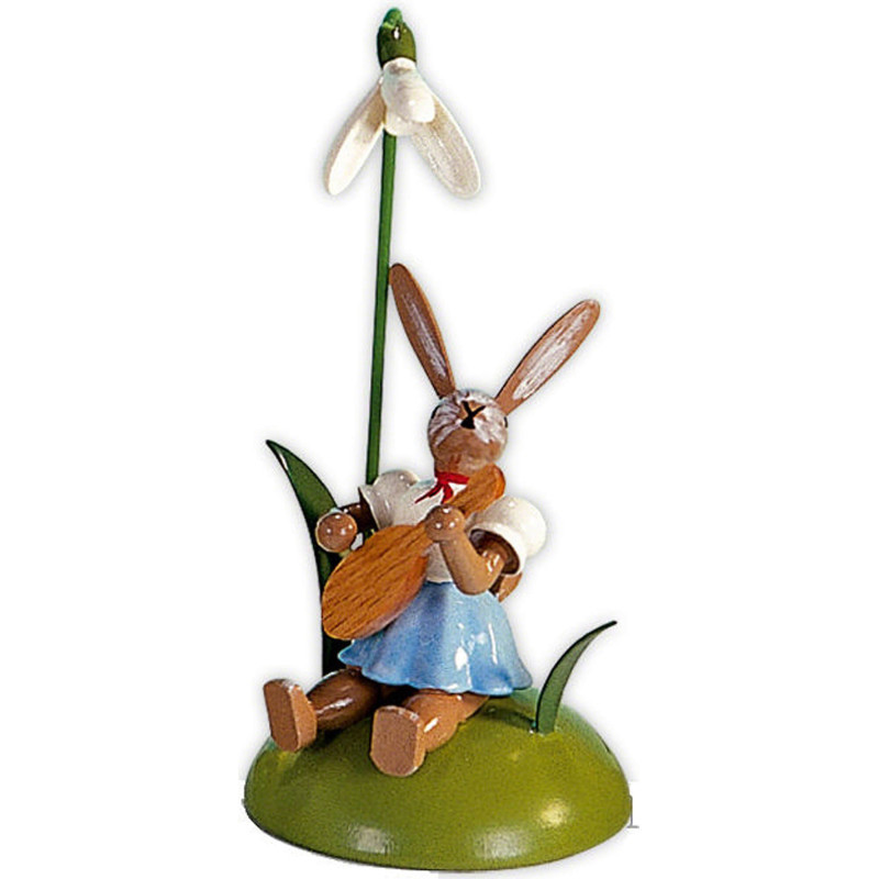 Osterhase mit Schneeglöckchen und Mandoline, farbig - 10 cm